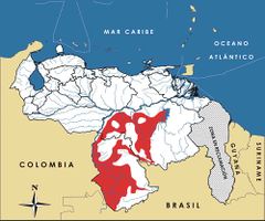 Mapa de distribución de Chiropotes israelita